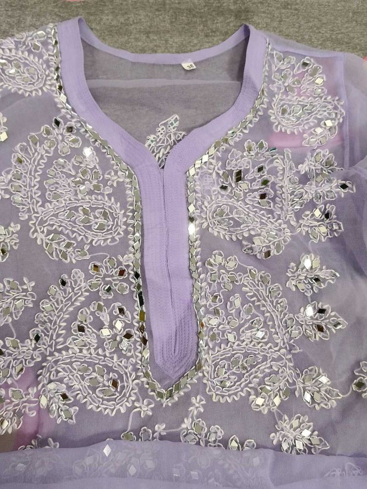 Chikankari Kurta With Mirror Work