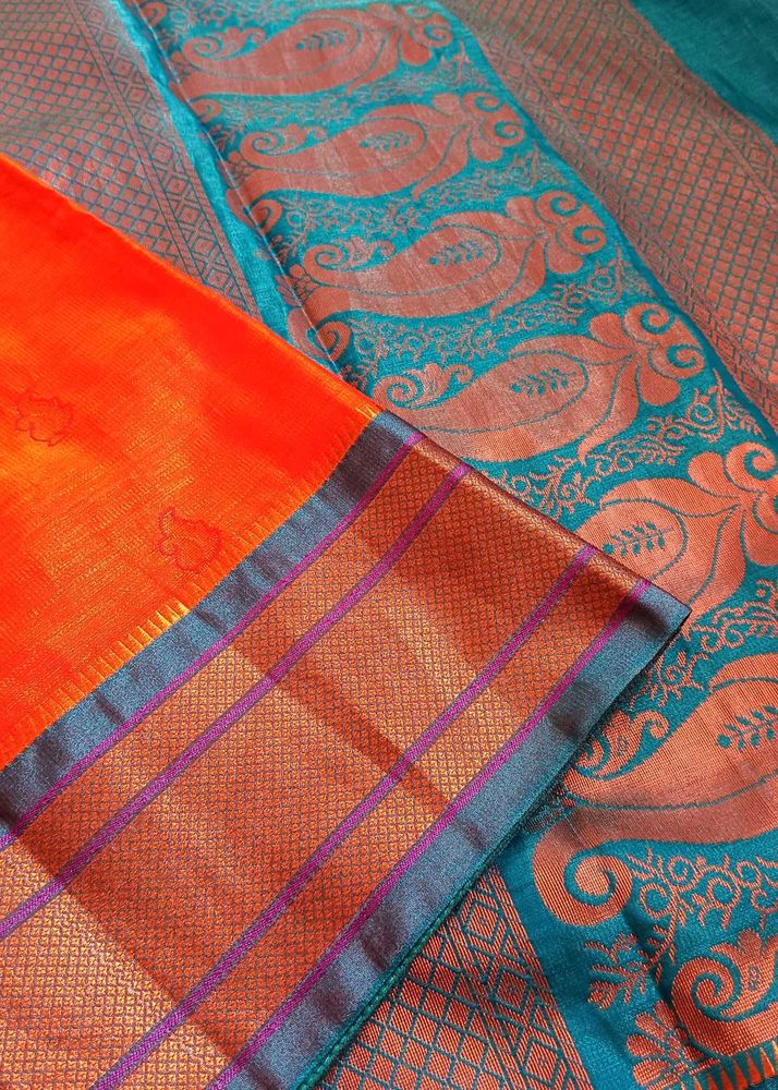 Vibrant 🧡 &amp; 🩵 Saree