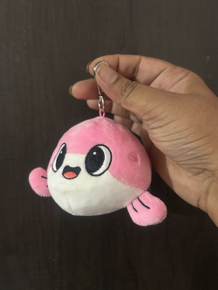 pink puffer fish or whale keychain plush from
