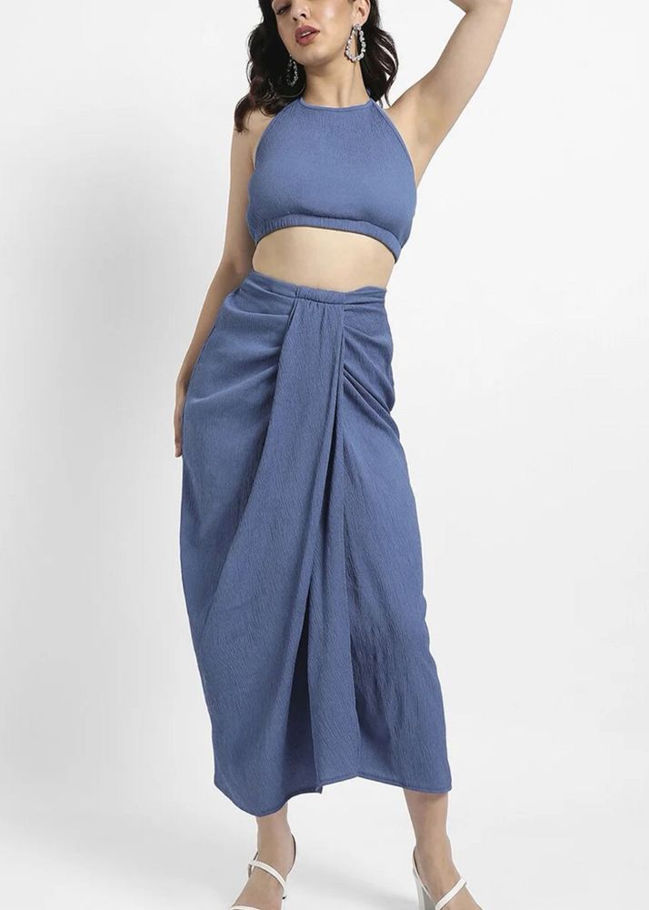 Blue Co-ord Set - Crop Top &amp; Dhoti Skirt