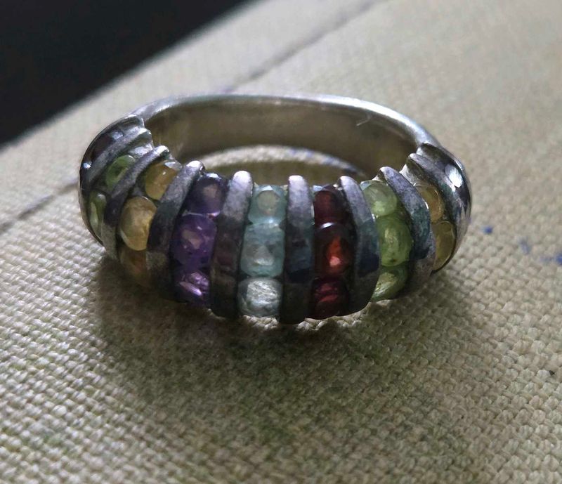 Imported Multi gemstone Statement Ring  Silver