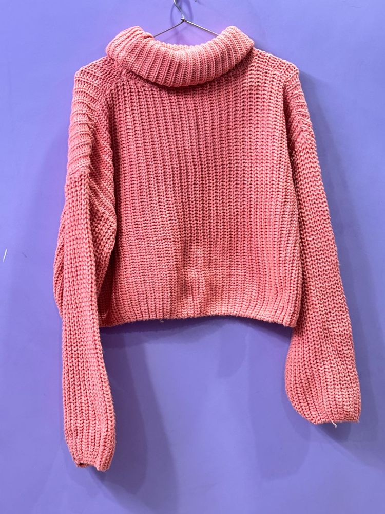Pink Chunky Knit Turtleneck Sweater