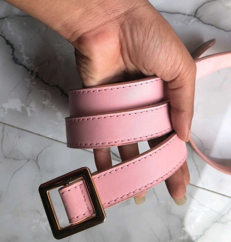 Chic Pink Faux Leather Belt