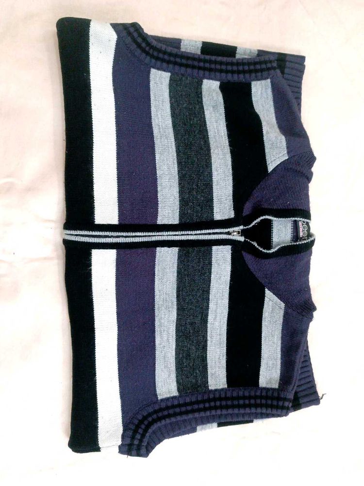 Striped Sleeveless Hooded Sweater Vest