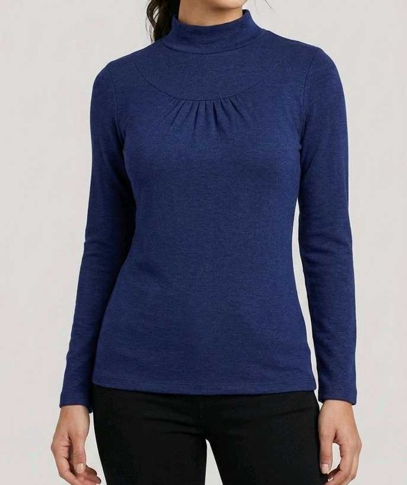 New Women's Pleated Mock Neck Knit Top
