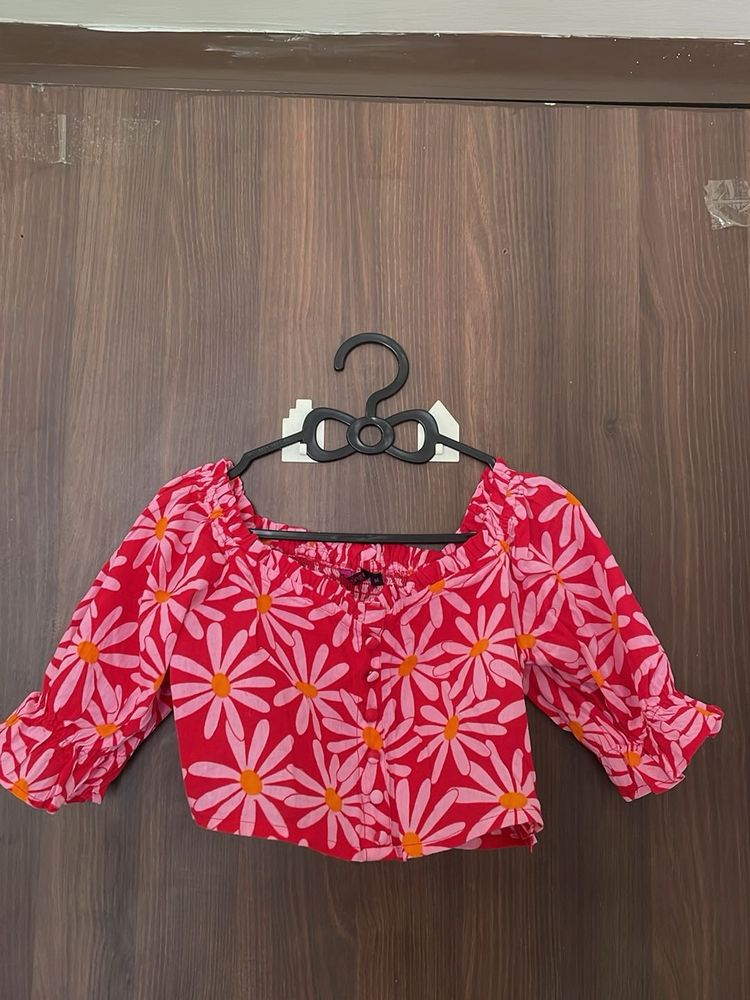 Floral Print Off-Shoulder Crop Top