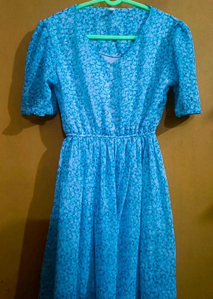Blue Floral Print Dress