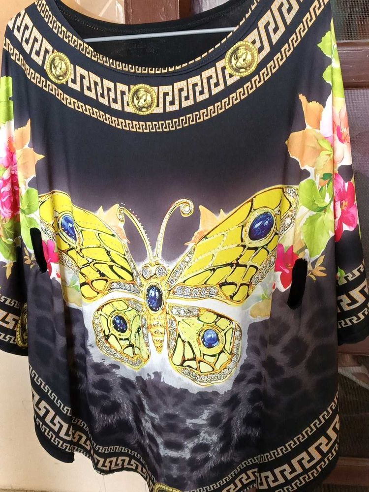 Bold Butterfly Print Kaftan Top