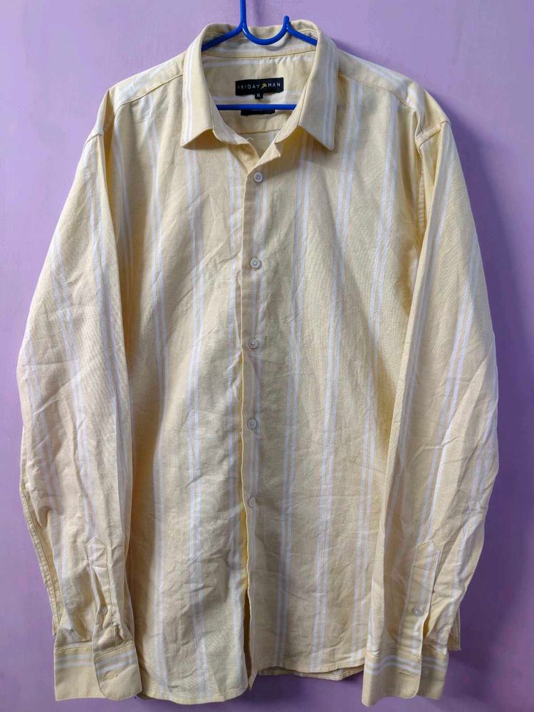 Men's Striped Yellow Casual Shirt