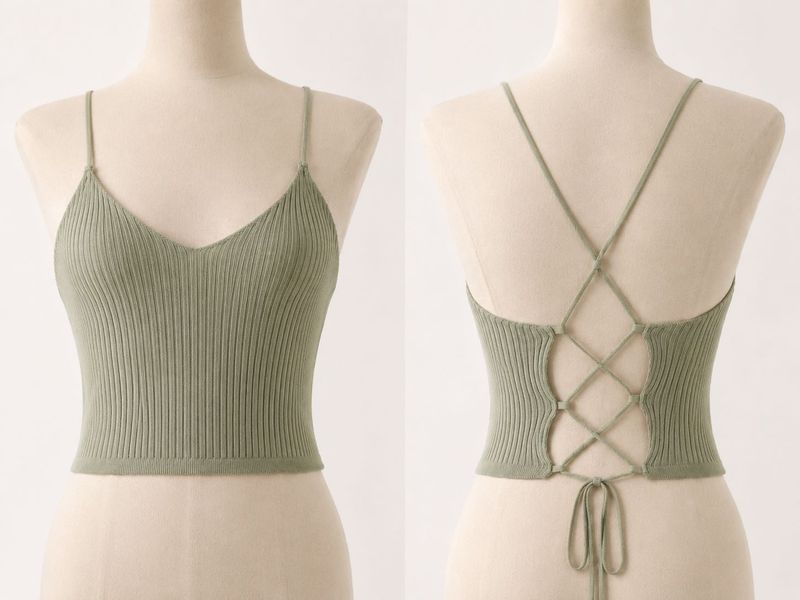 Ribbed Lace-Up Back Crop Top