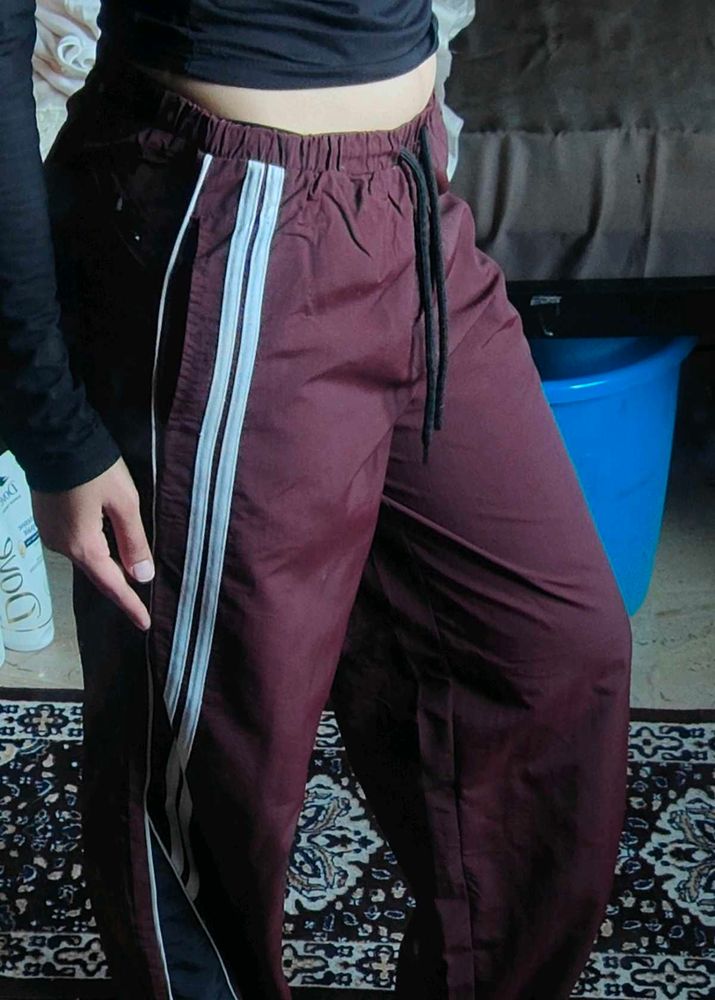 Maroon Track Pants with Stripes