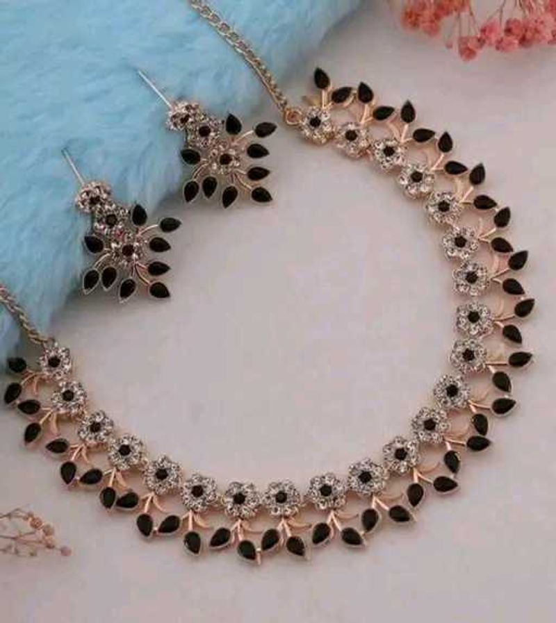Rose Gold Plated Jewellery Black Set
