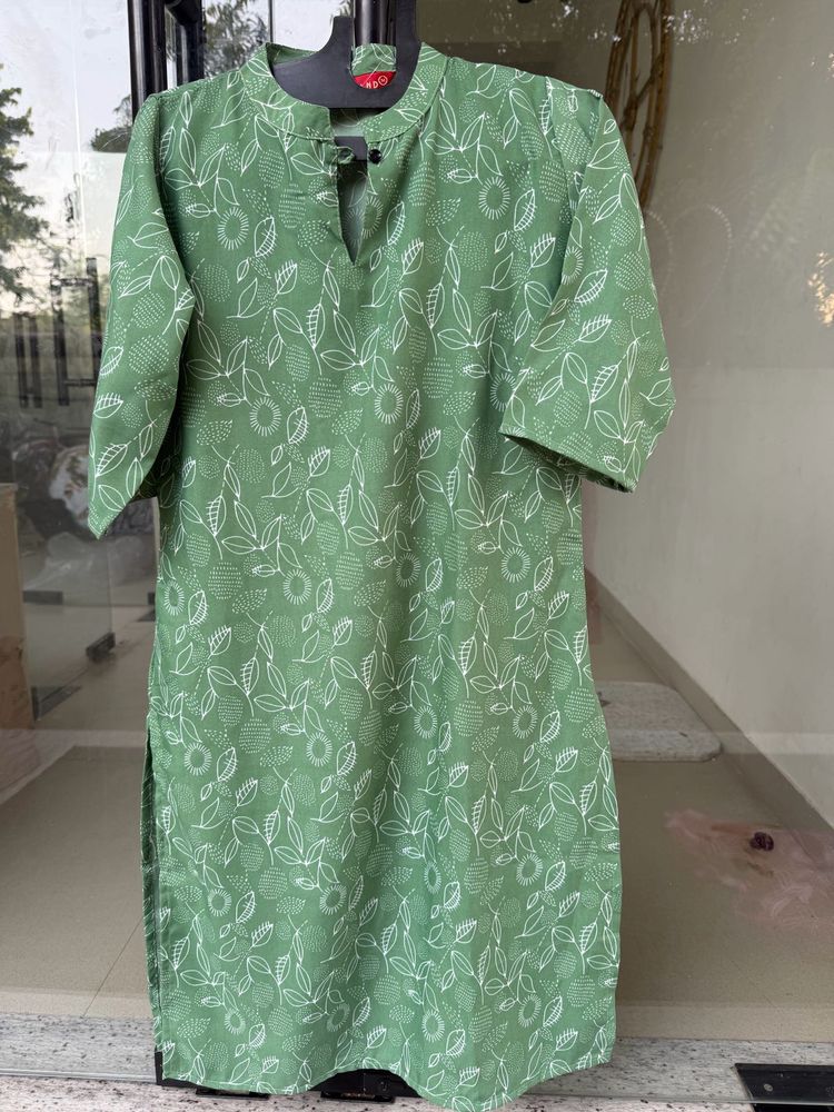 Green Leaf Print Kurta