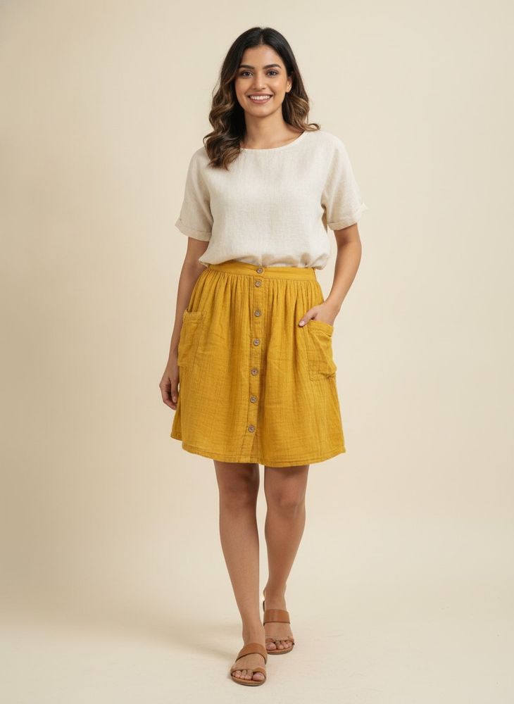 Mustard Yellow Button-Up Skirt