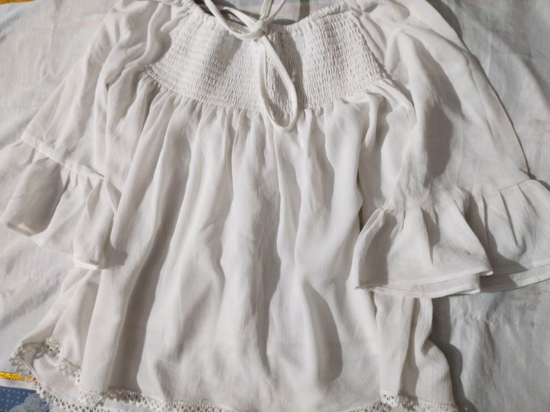 Boho White Smocked Off-Shoulder Blouse