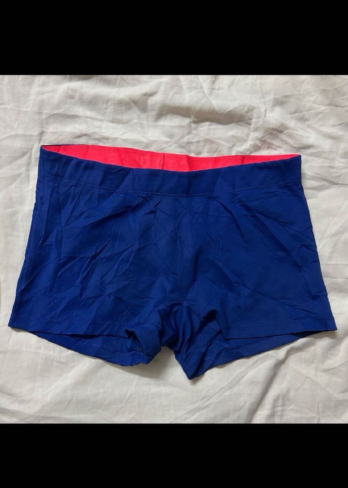 Blue Athletic Shorts with Pink Trim
