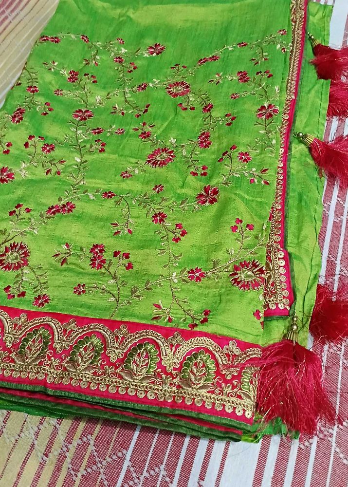 Beautiful green saree and pink blouse