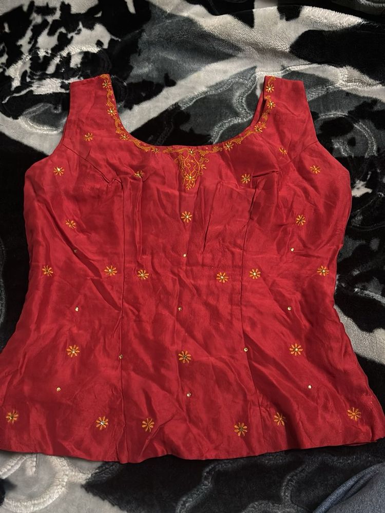 Red Embroidered Blouse