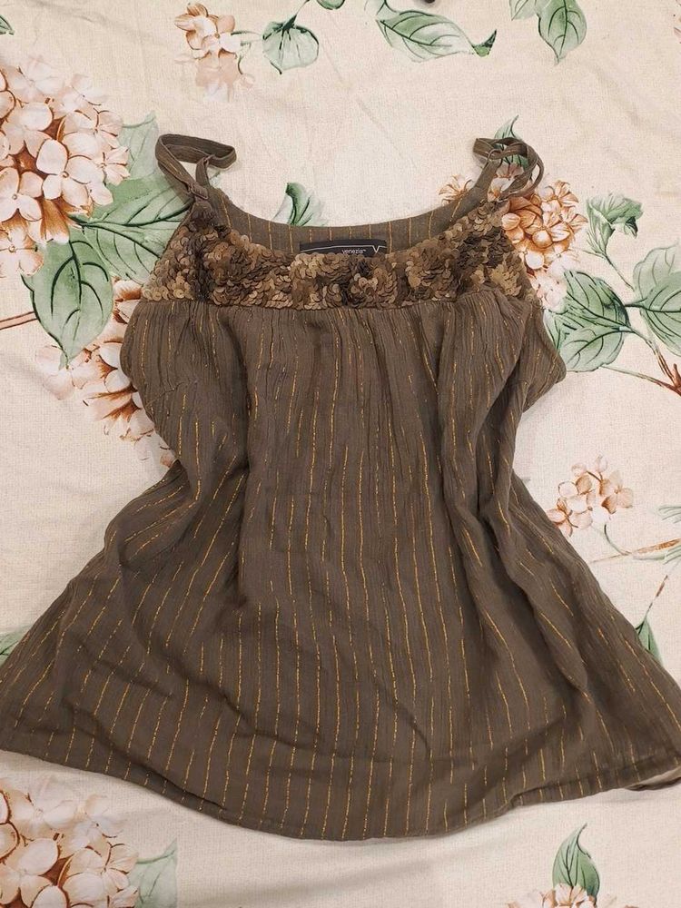 Chic Embellished Olive Strap Top