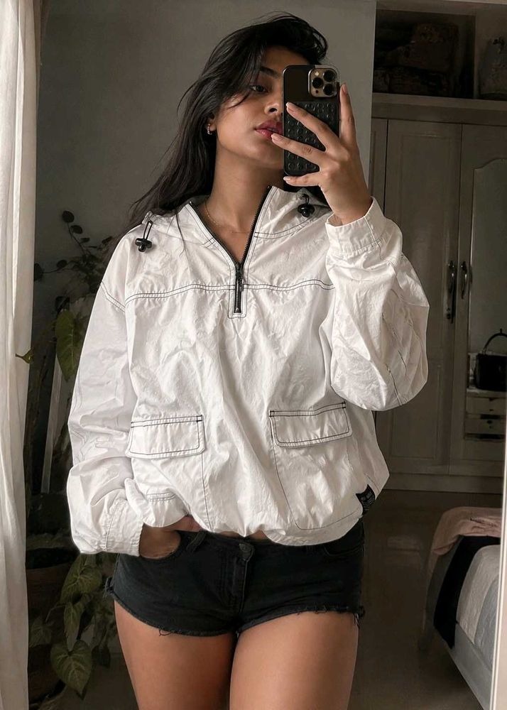 Y2k White Hooded Pullover Top
