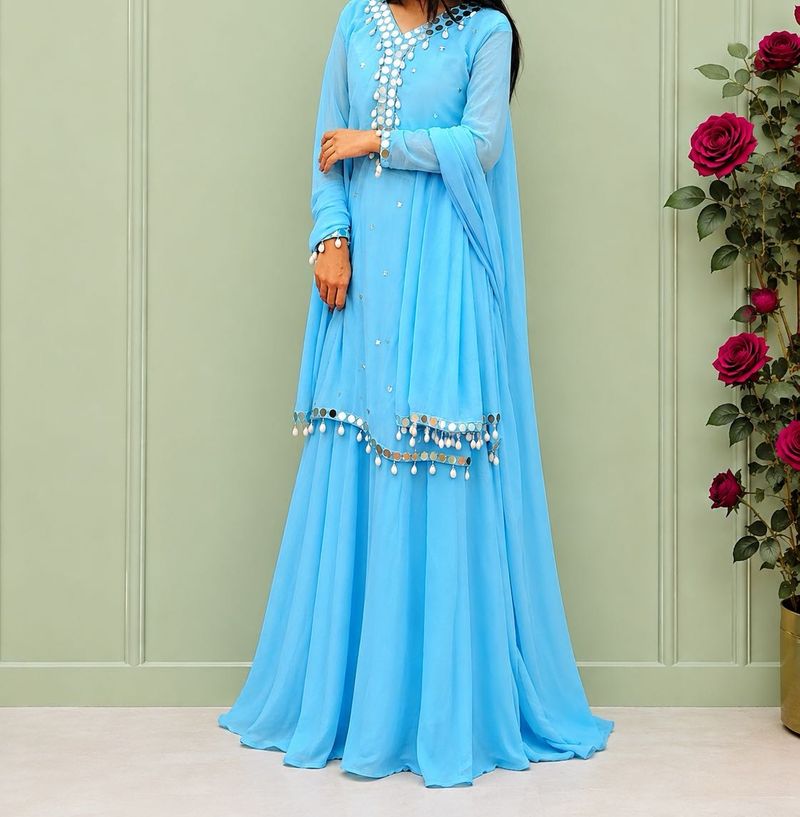 kurti dupatta &amp; flared plazo set for women