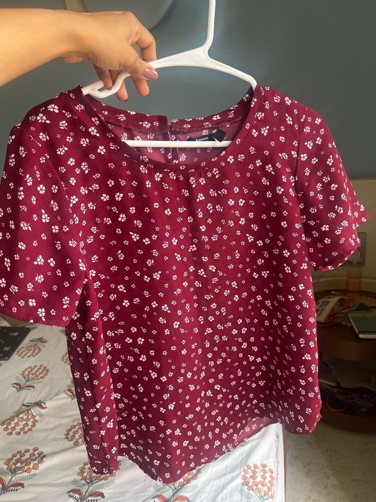 Maroon Floral Print Top