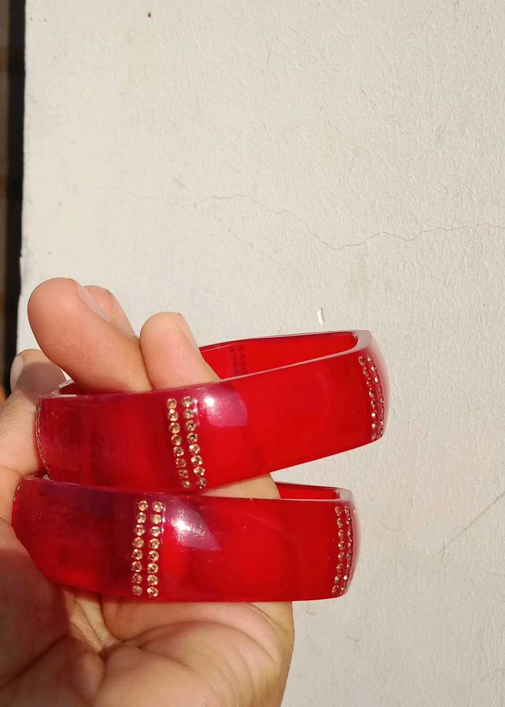 Elegant Red Bangles with Stone Embellishments