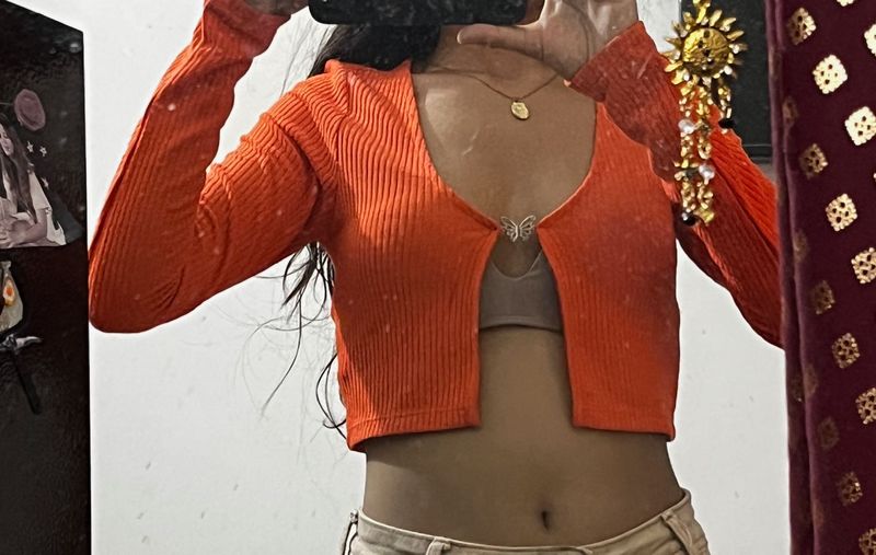H&amp;M Y2k Orange Butterfly Cardigan