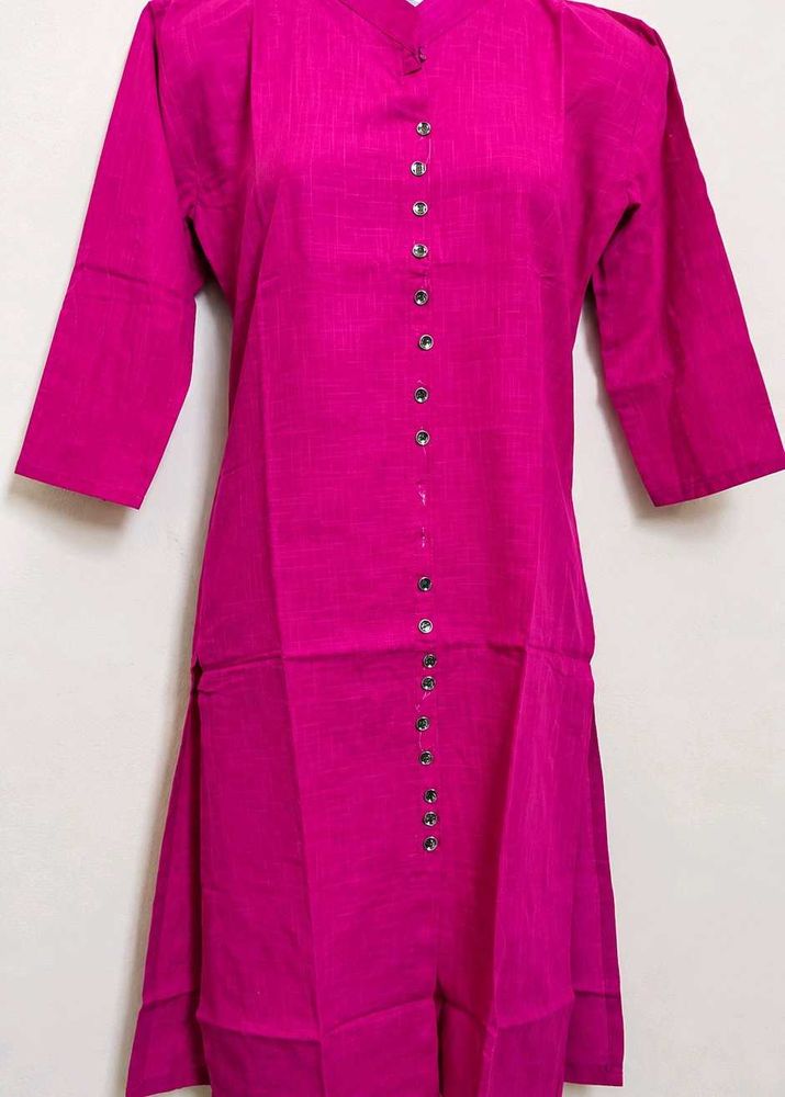 Pink Cotton Long Kurta for Women | Bust 36 |Length