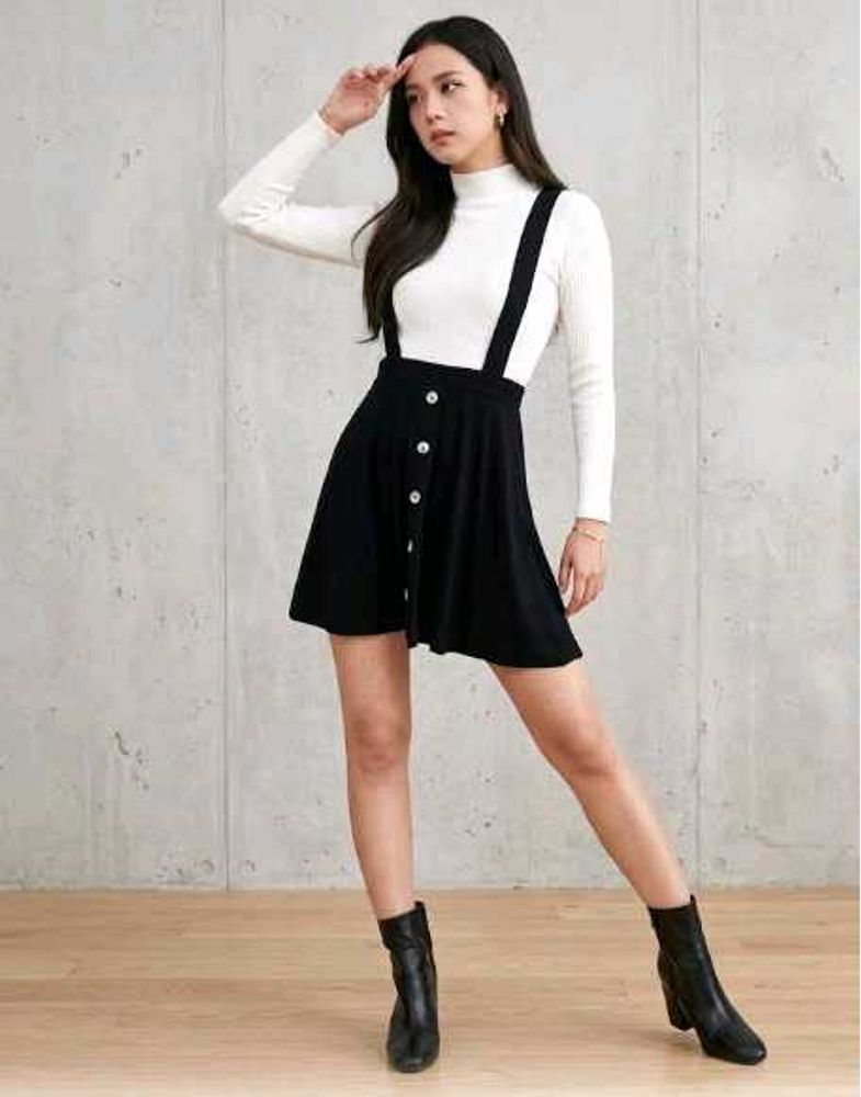 Chic Black Skater Dress with Suspenders