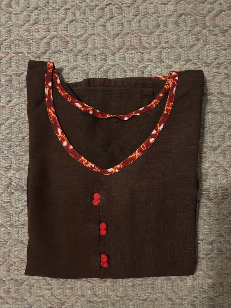 Brown Kurta with Red Accents