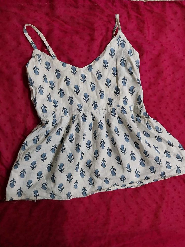 White Floral Print Kurti Top