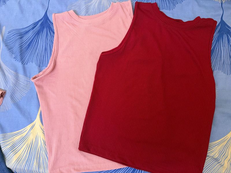 Ribbed Sleeveless Tops (Set of 2)