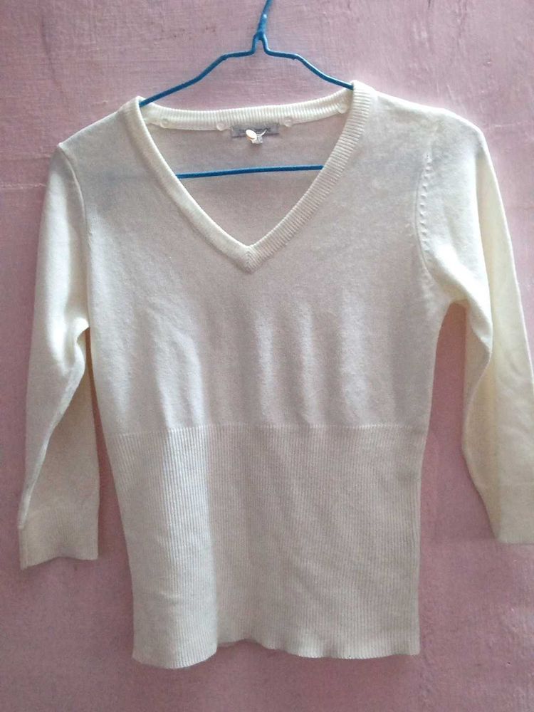 Vintage Harve benard -Cream V-Neck Knit Top