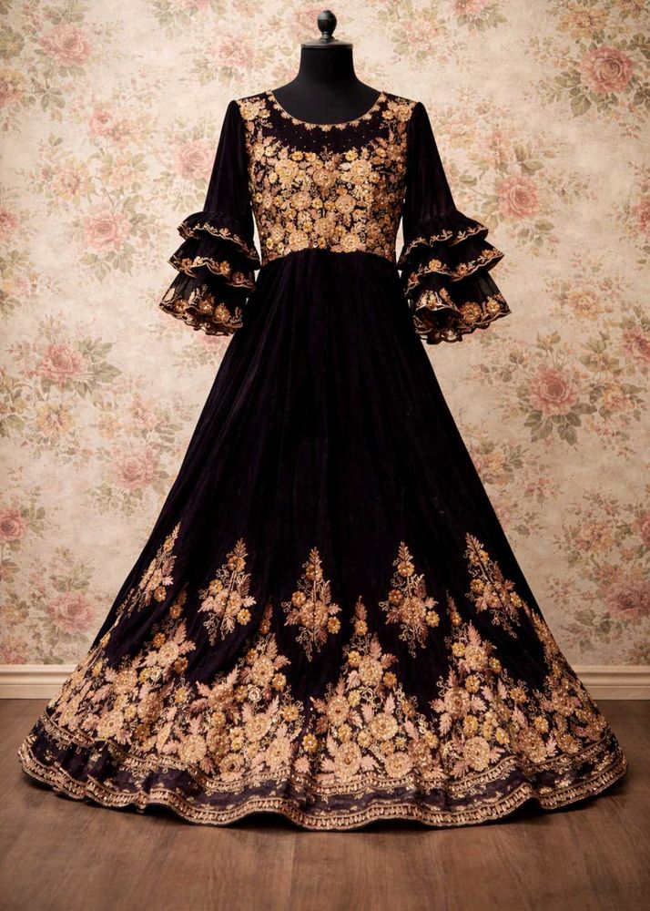 Exquisite Royal Velvet Embroidered Gown