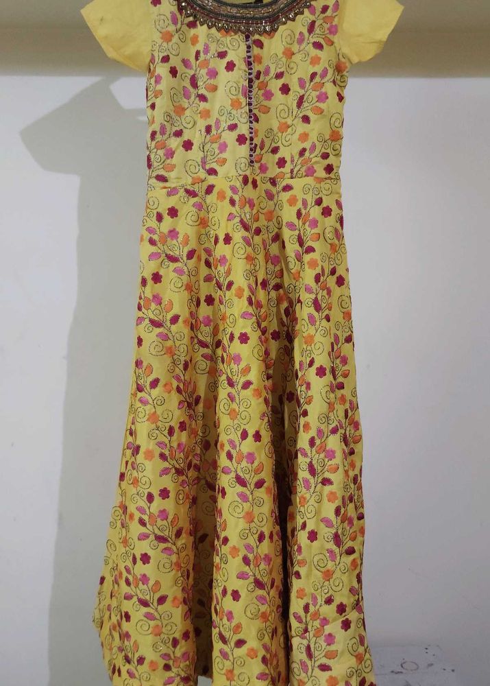 Yellow Embroidered Ethnic Gown