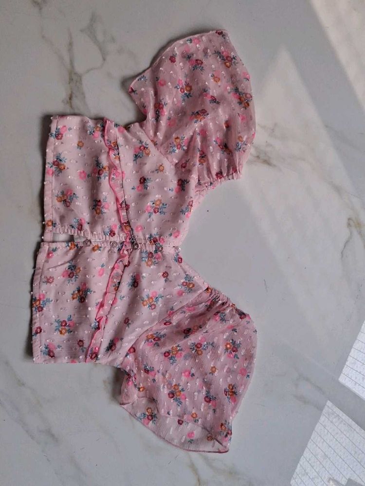 Pink Floral Sheer Puff Sleeve Top