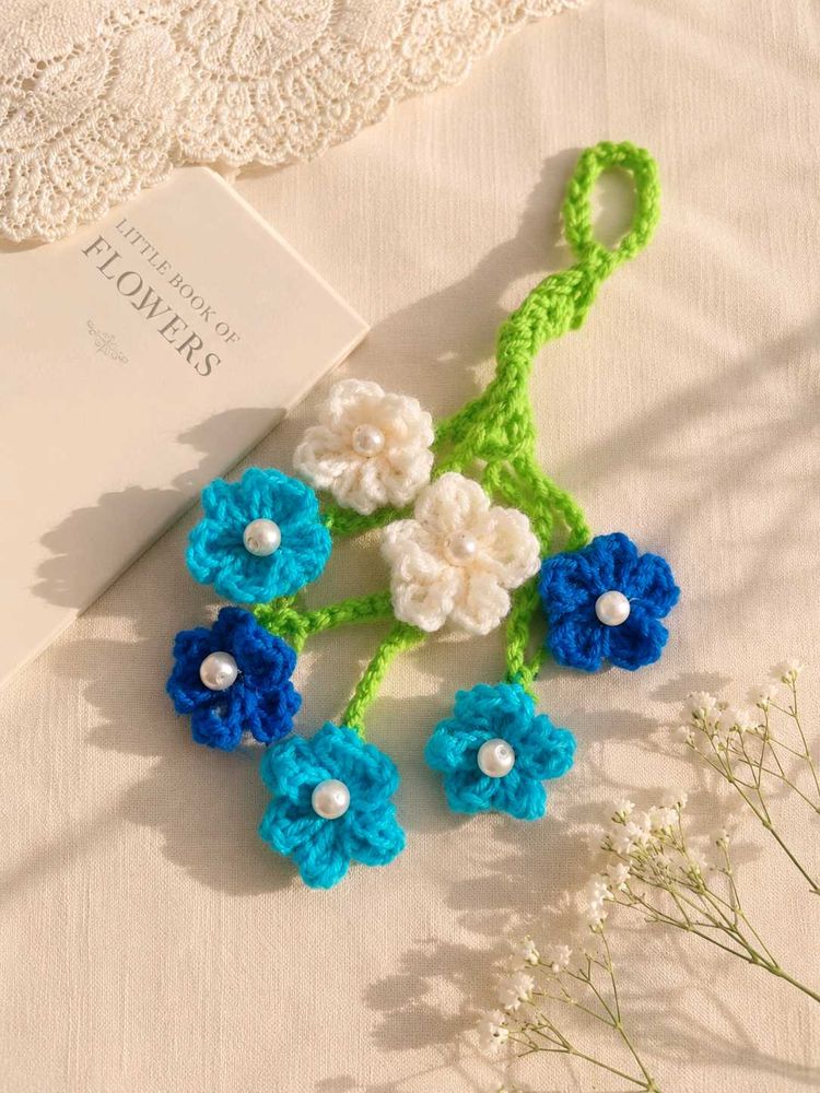 Crocheted Flower Keychain Charm
