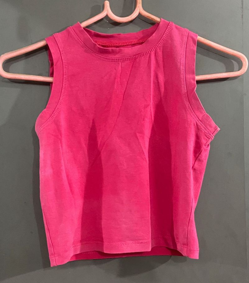 Hot Pink Sleeveless Cropped Top