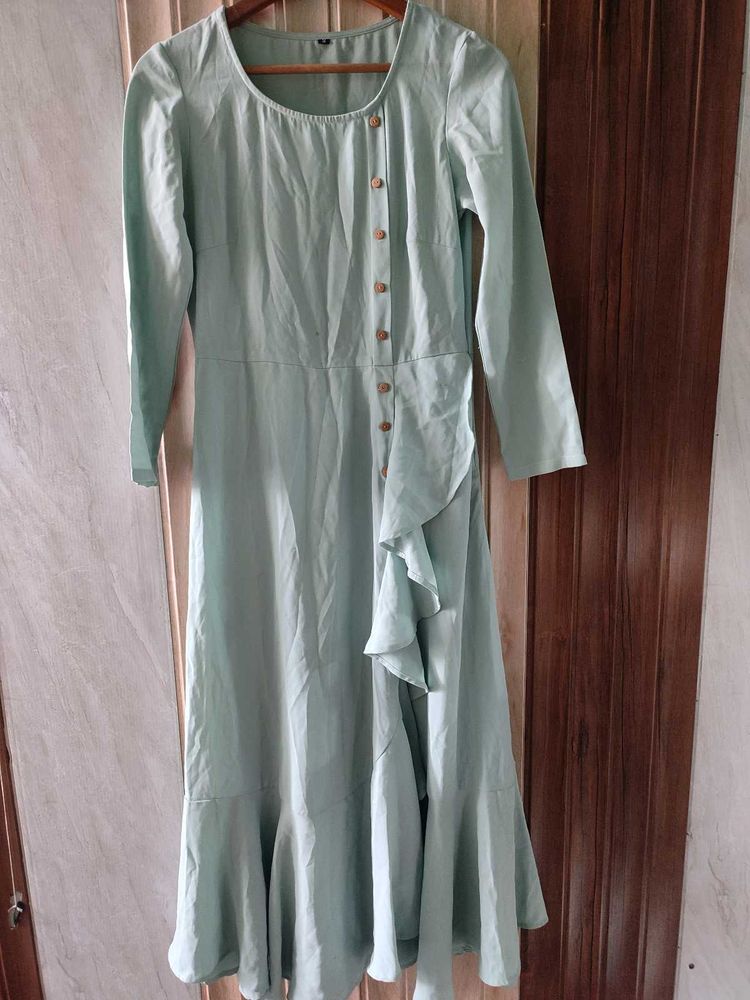 Mint Green Long Dress with Ruffle Hem | Stylish Ca