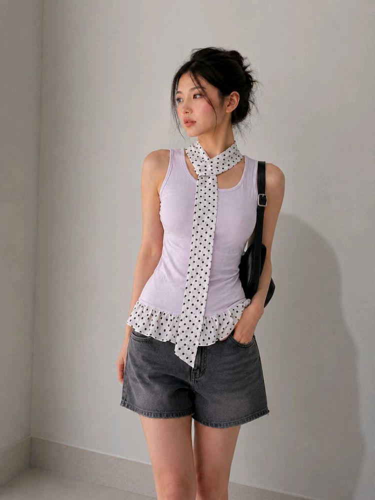Lavender  Ruffle bolka dot top