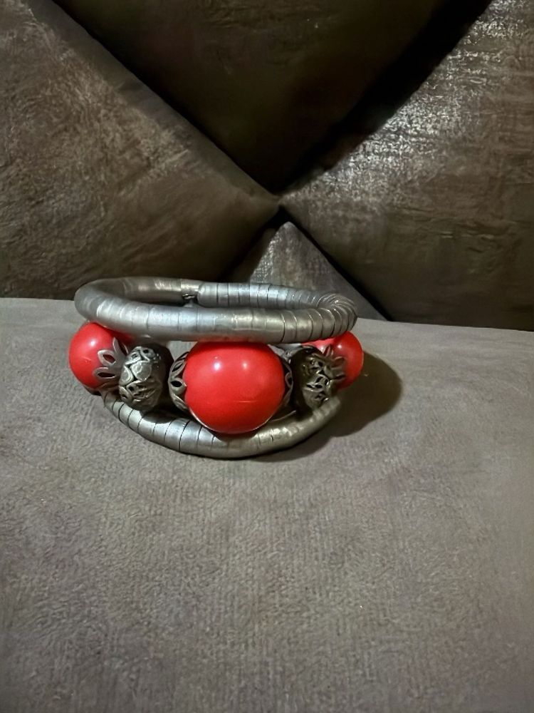 Unique Red Stone &amp; Silver Tone Bracelet