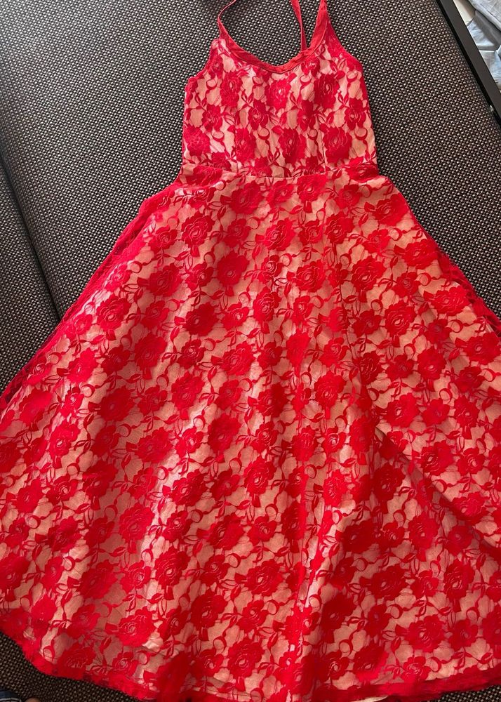 Red Lace Floral Dress