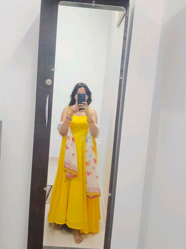 Yellow Color Anarkali Suit With Dupatta . One Time