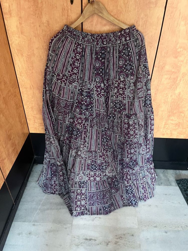 New ajrakh print purple Tiered Maxi Skirt/chaniya