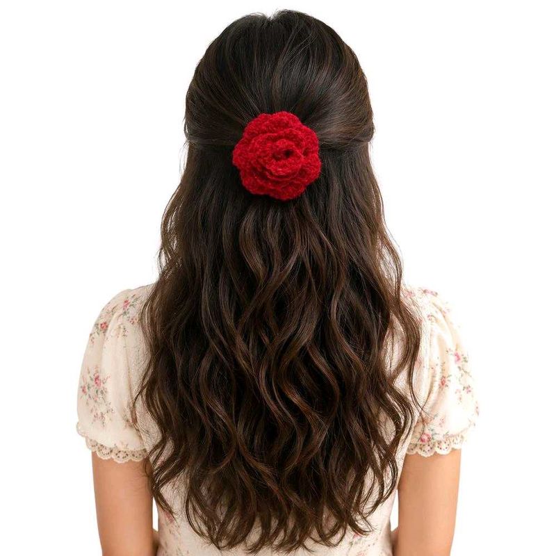 Red Crochet Rose Hair Clip
