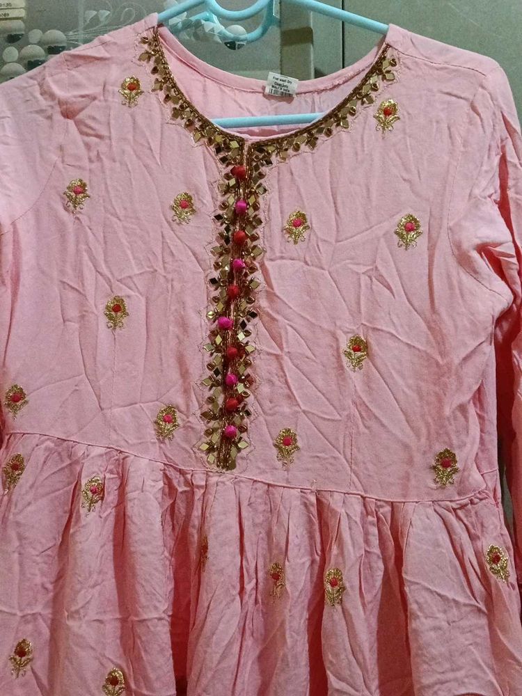 Pink Embroidered Peplum Kurta