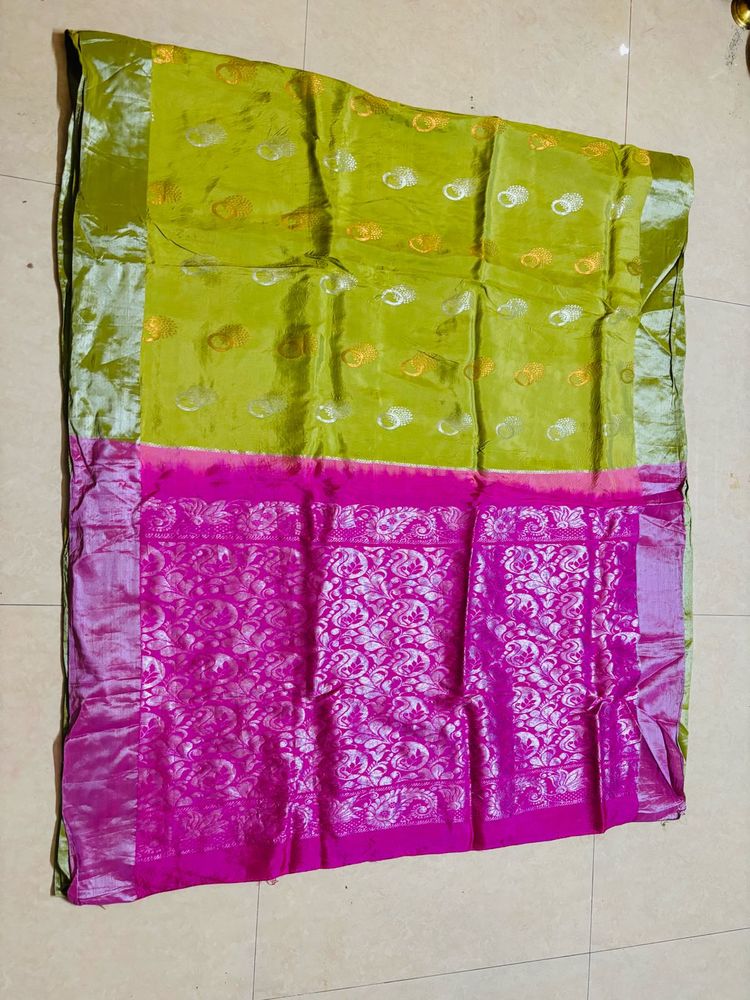 Vibrant Green &amp; Pink Saree