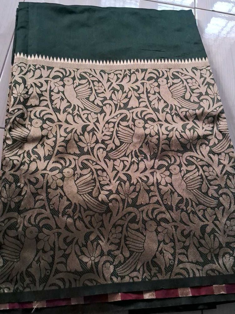 New elegant Dark Green Saree with Bird Motifs