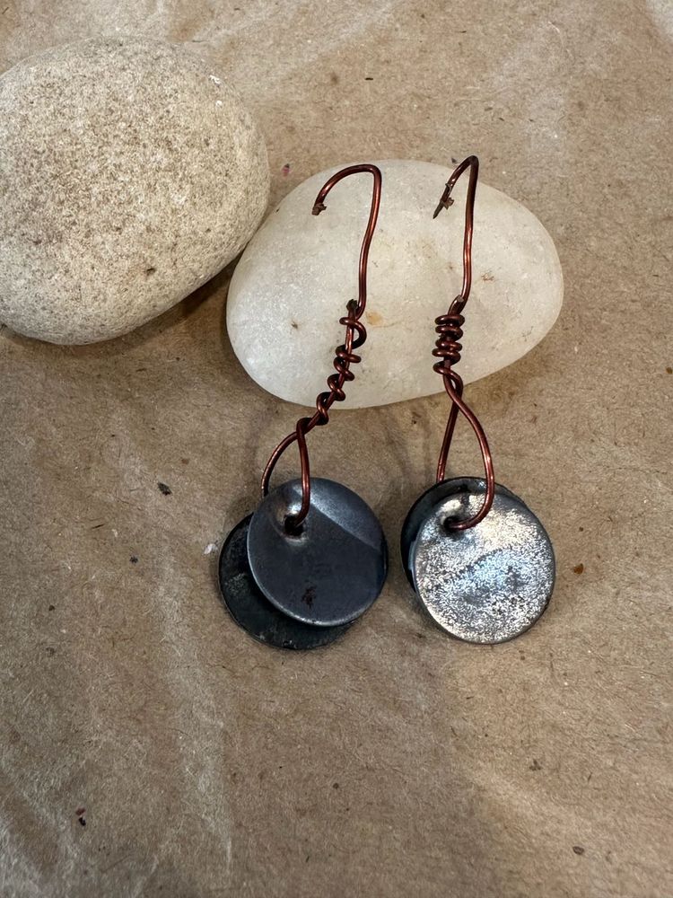 Handmade Copper &amp; Metal Disc Earrings